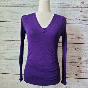 Purple Long Sleeve V Neck Sweater